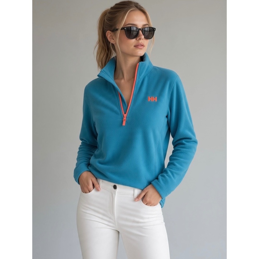 Helly Hansen Women Small Teal Blue Polartec Quarter Zip Fleece Pullover Sweater